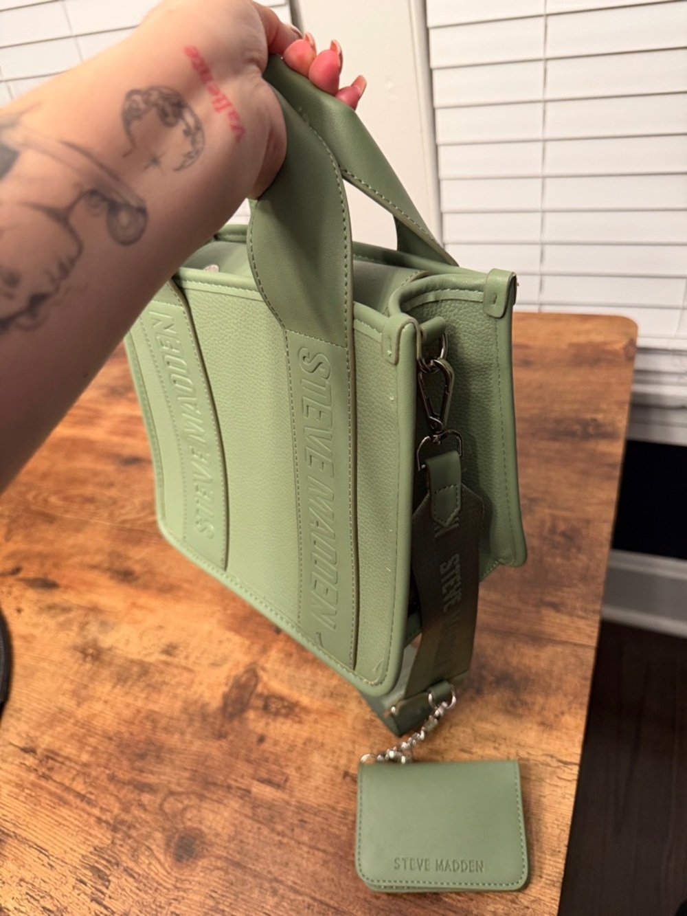 Steve Madden Sage Green Mini Tote with Matching Card Case - Picture 9 of 9